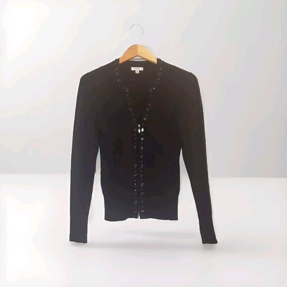Cache Sweaters - CACHE Women Size Medium Silk Beaded Cardigan Sweater Citycore Holiday Party Y2K